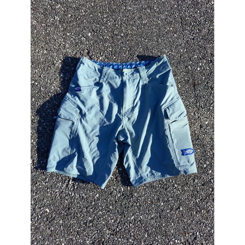 AFTCO AFTECH Mens Fishing Shorts Light Blue Size 28 Cargo Performance Stretch